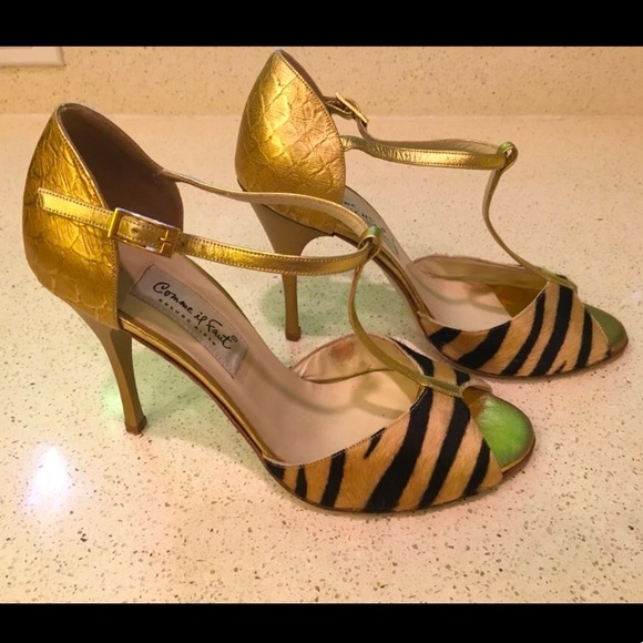 Comme iI Faut Argentine Tango Zebra Gold Gatsby Dance pARTy Stunning Stilettos - Picture 5 of 14